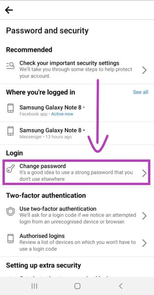 Change password settings under login
