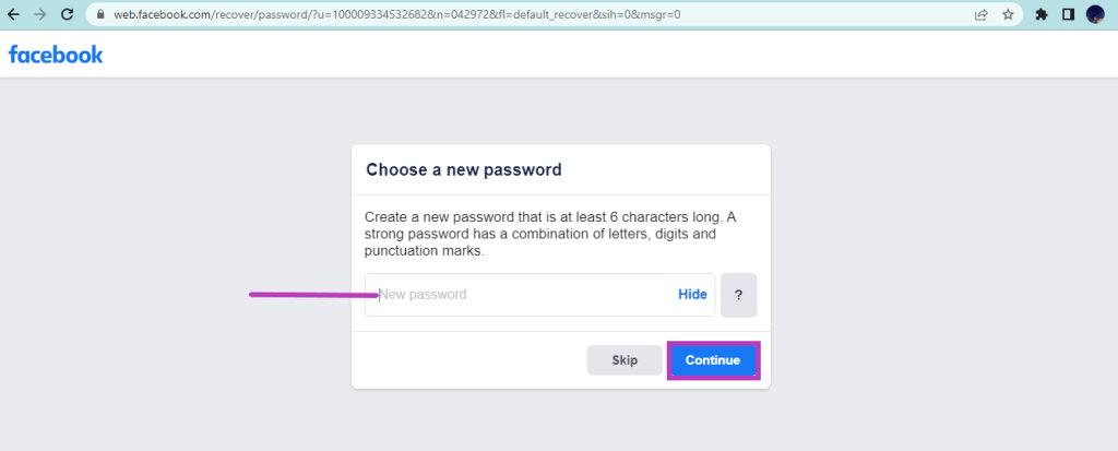 Choose a new password option