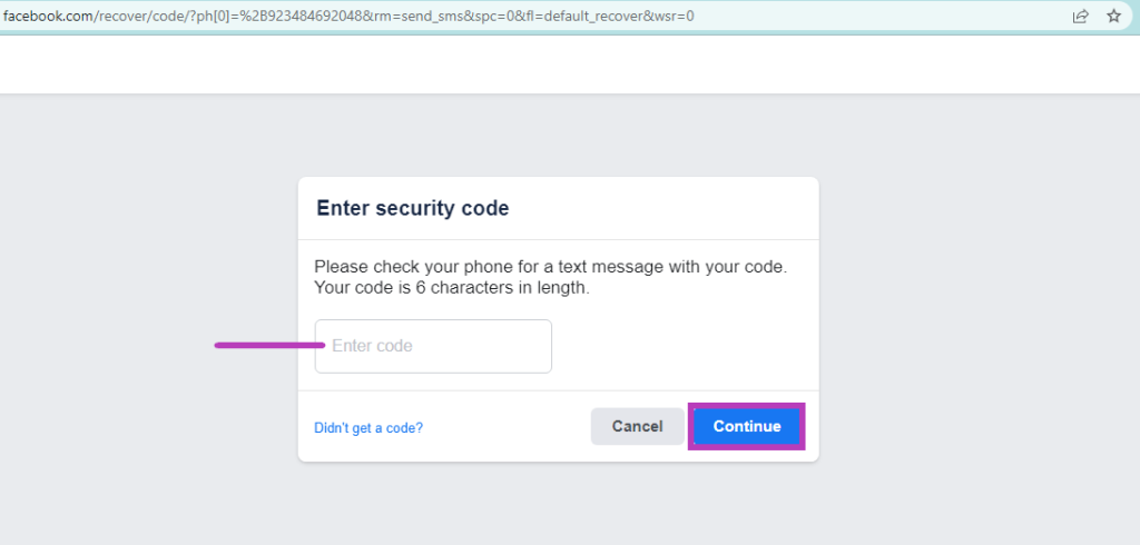 Dialogue box requiring security code