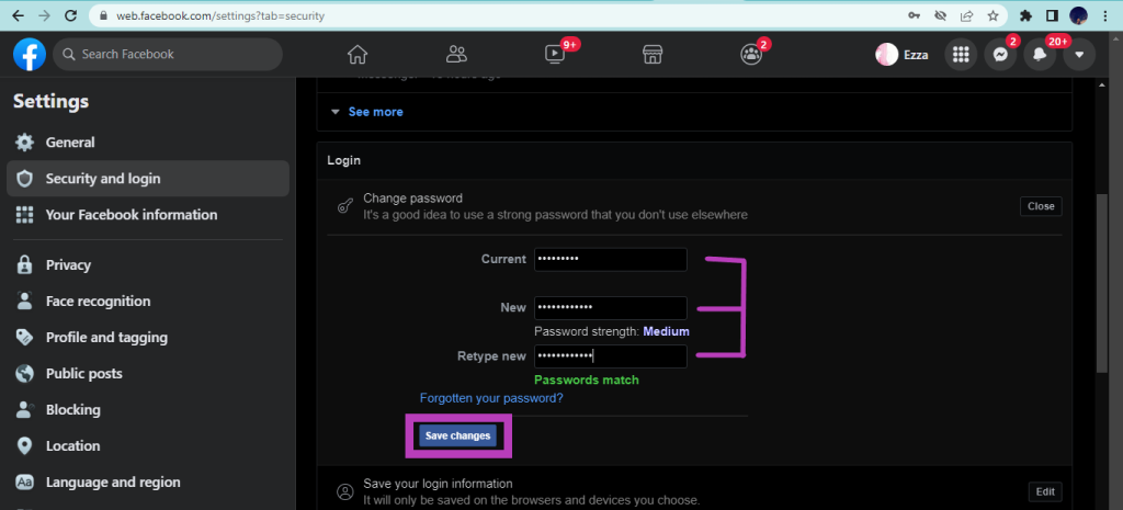 Facebook Change Password