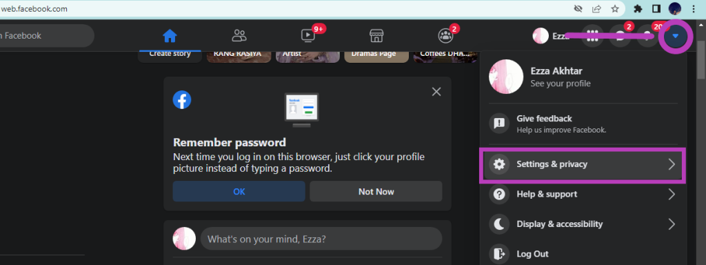 Facebook Menu Settings
