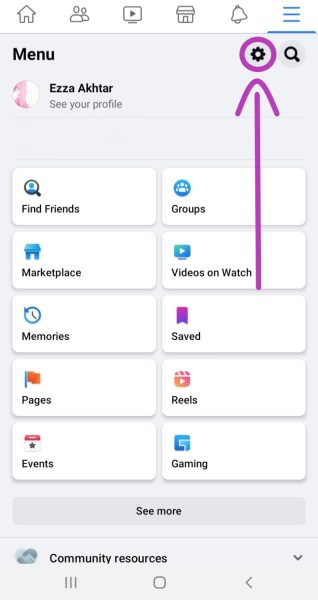Facebook Settings Icon in menu