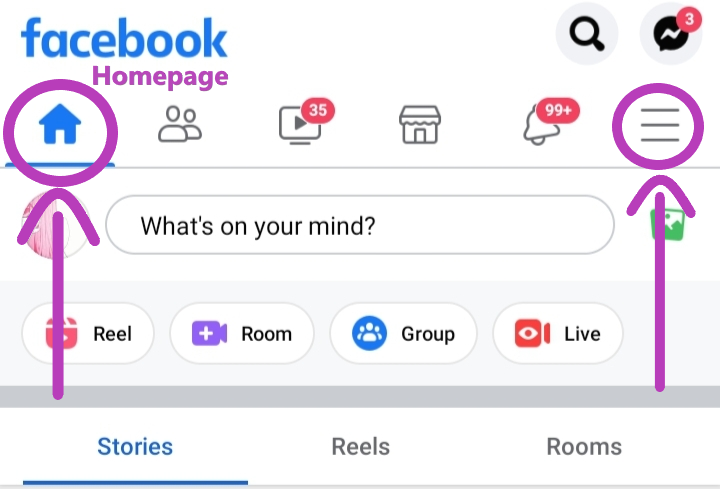 Facebook homepage and menu
