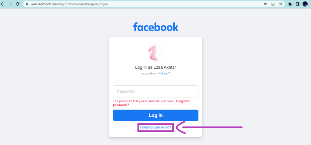 Login screen with incorrect password error