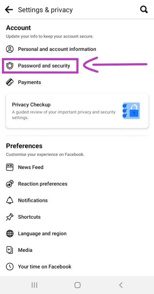 Settings & Privacy showing account settings