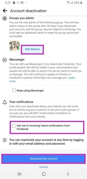 Account deactivation process