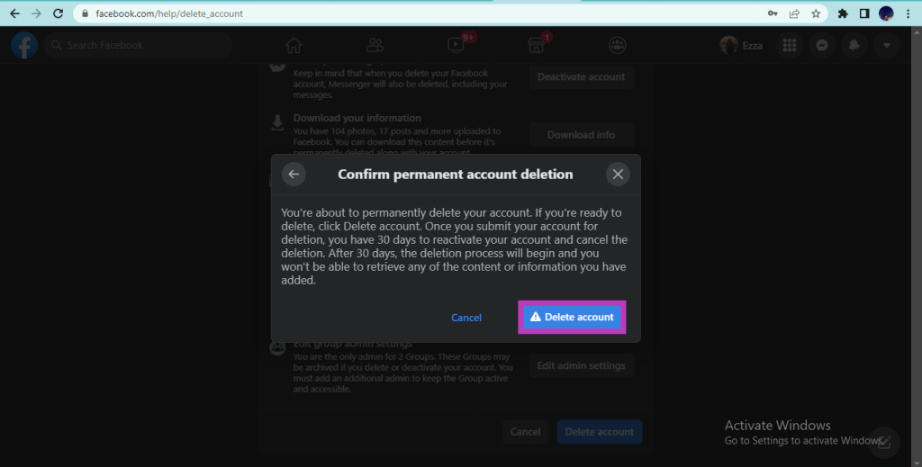Account deletion confirmation 2