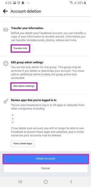 Account deletion process 2