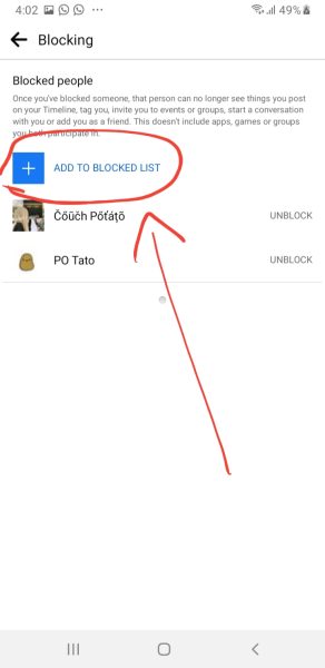 Add to block list option