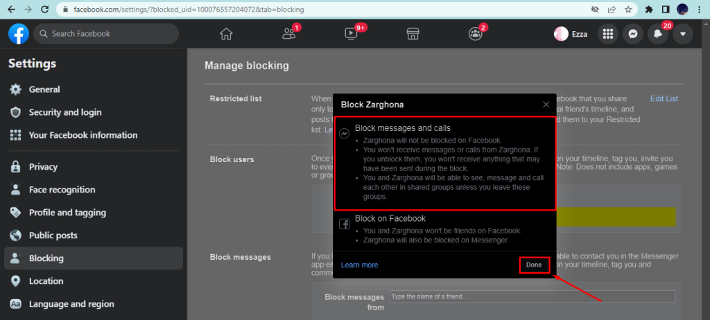 Block messages from person confirmation