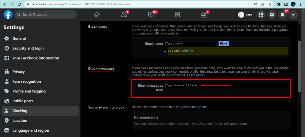 Block messages settings