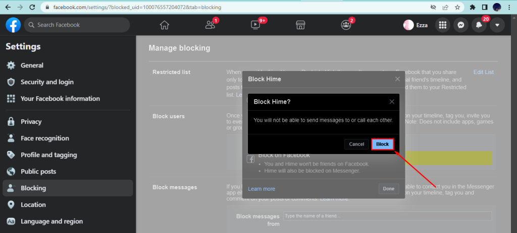 Blocking confirmation