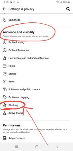 Blocking under Audiece & visibility