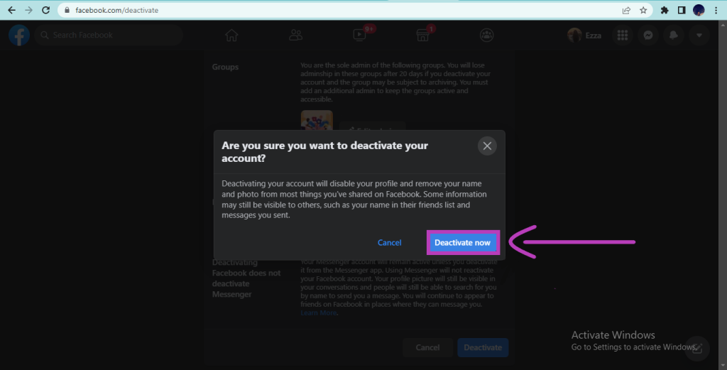Deactivate account confirmation 2