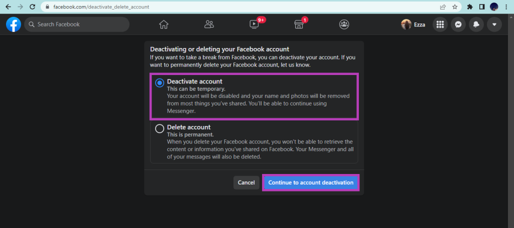 Deactivate account option