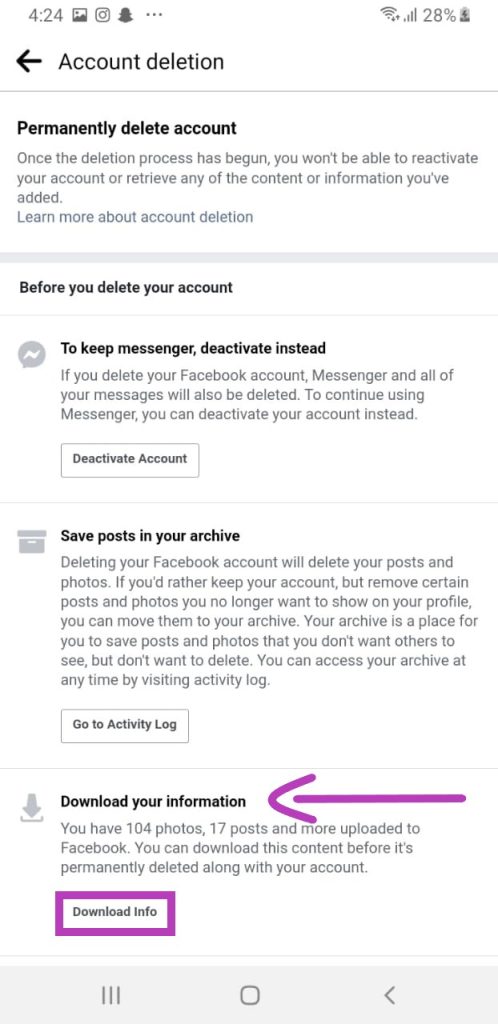 Download Info option