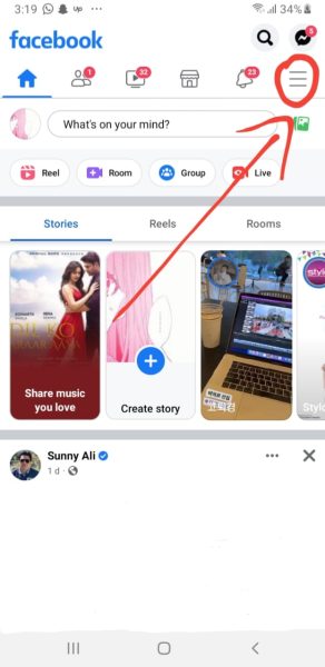 Facebook menu