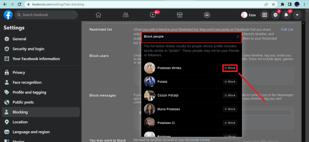 List of people to block