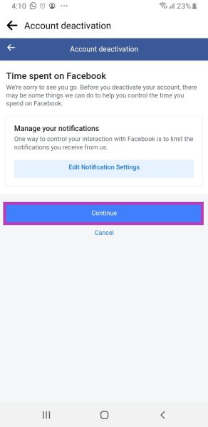 Manage your notifications option