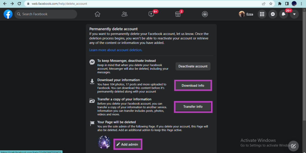 Permanently delete account preparation