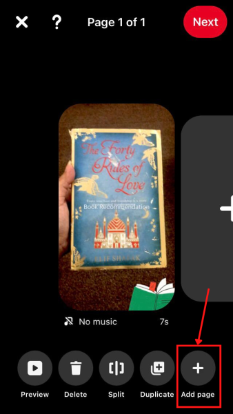 Add page option for Idea Pin in Pinterest app