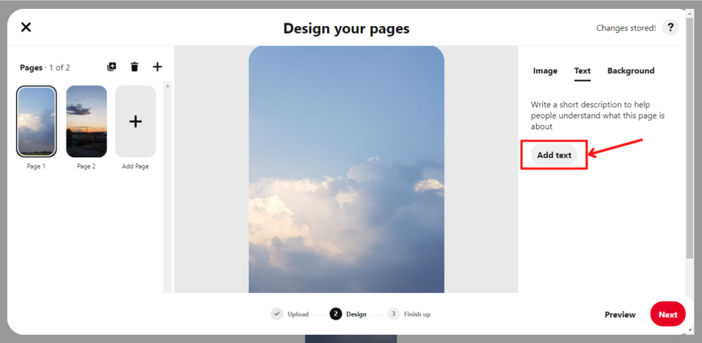 Add text option in the Idea Pin Builder