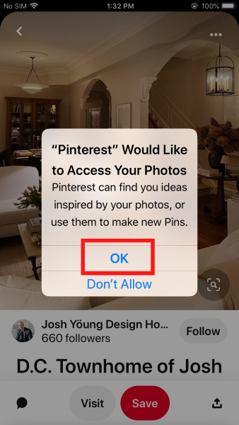 Allow access for Pinterest app