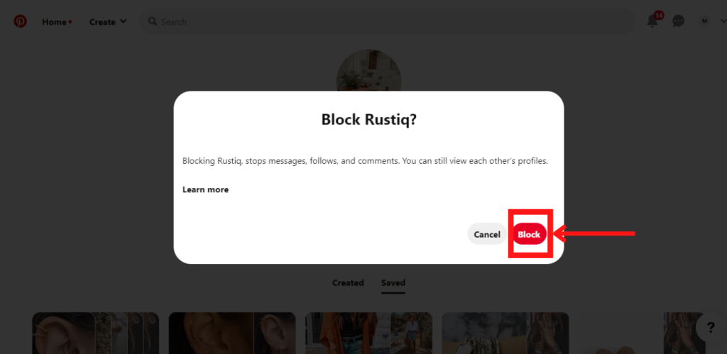 Block button for Pinterest
