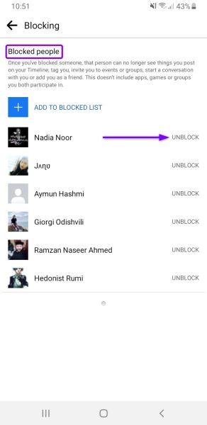 Blocked people list