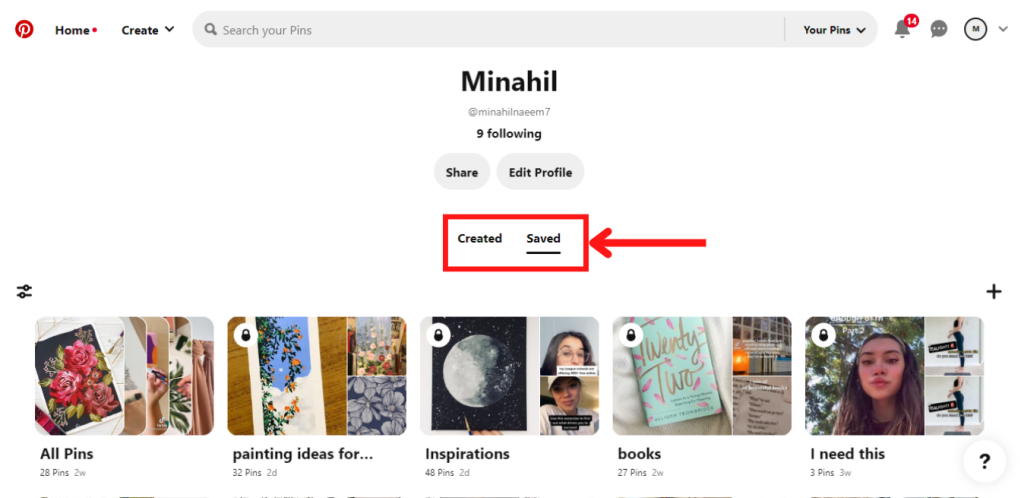Find the relevant Pin on the Profile page