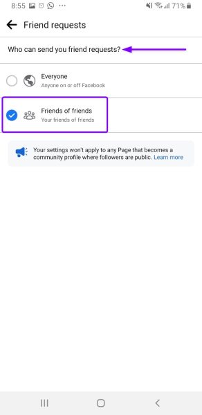 Friend requests settings