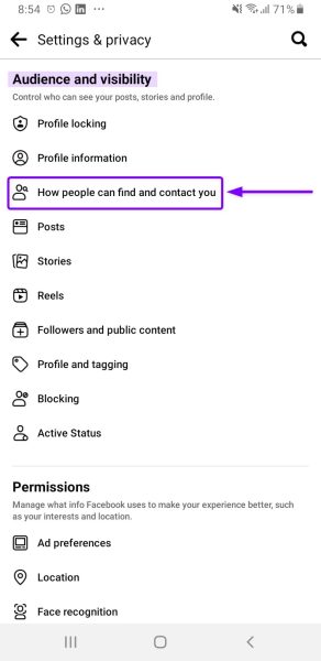 How people find and contact you settings 