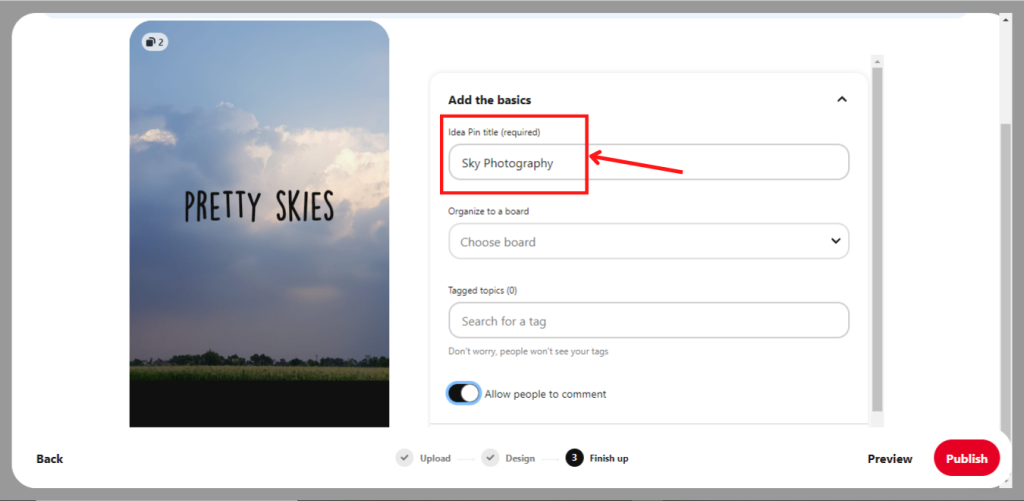 Idea Pin title tab
