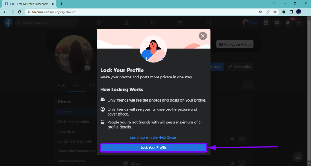 Lock Your Profile confirmation