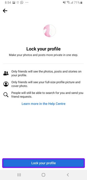 Lock your profile confirmation.