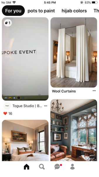 Pinterest App Homepage after reactivating
