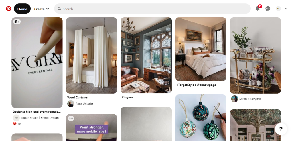 Pinterest website Homepage after reactivating