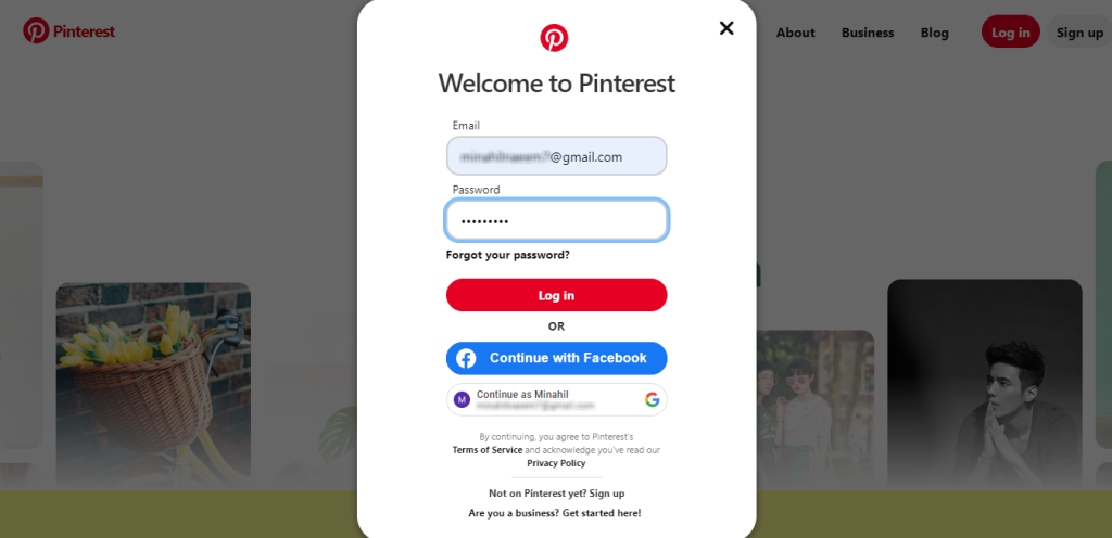 Pinterest website login for reactivation