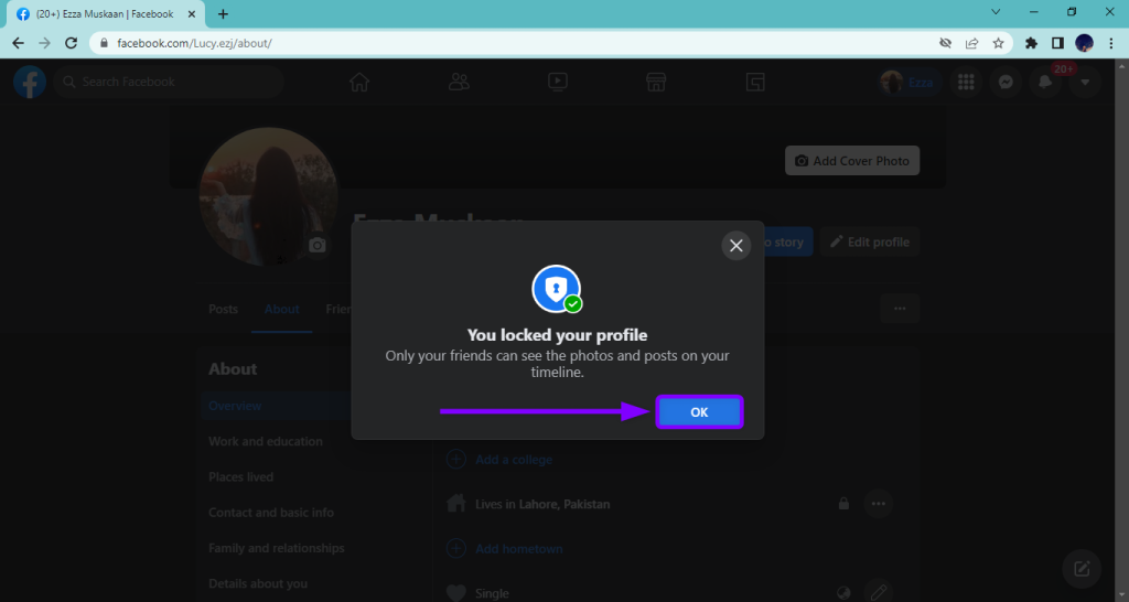 Profile locked notification