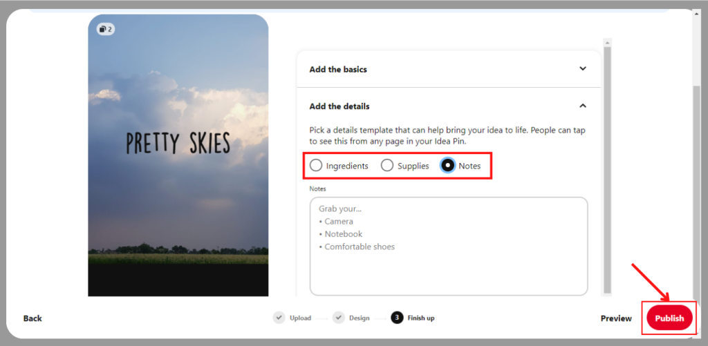 Publish button for Idea Pins