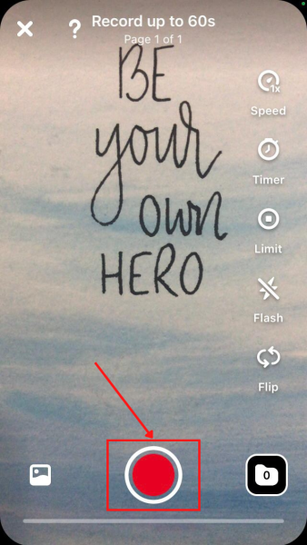 Record button in the Pinterest app