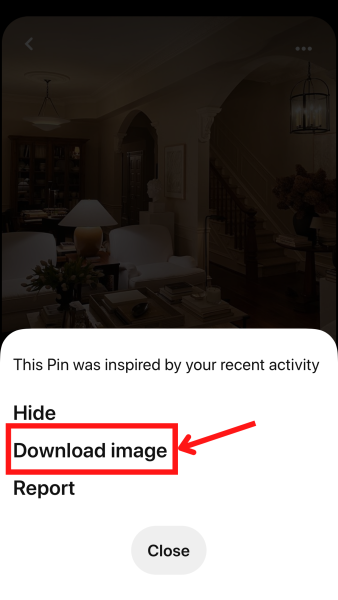 Select Download image to save the Pin to your phone gallery