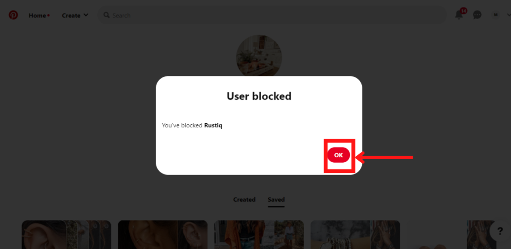 User blocked confirmation message