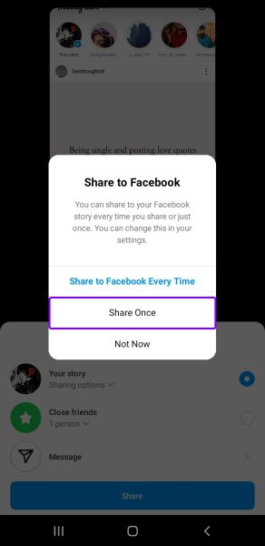 Facebook sharing option
