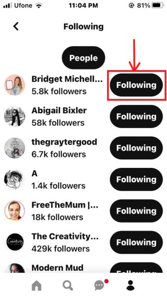 List of followed accounts