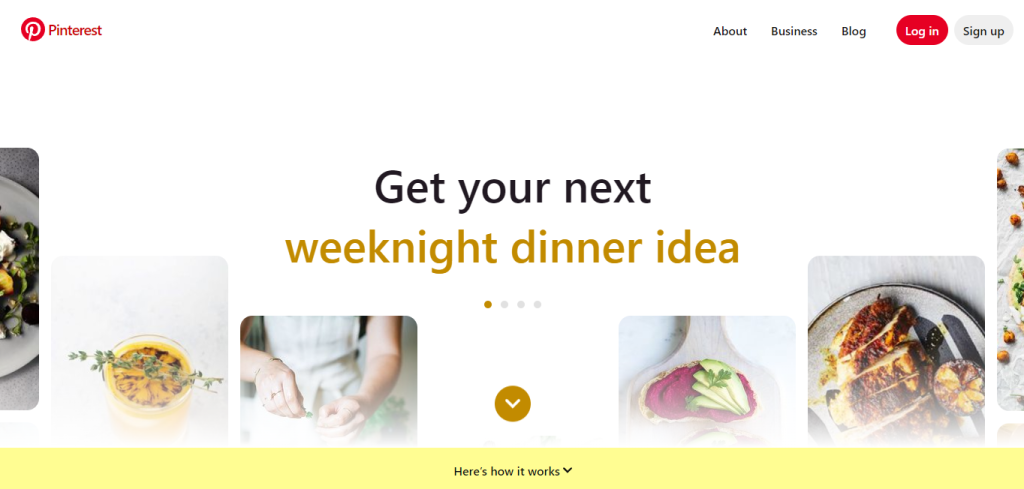 Log in or Sign up page on Pinterest website