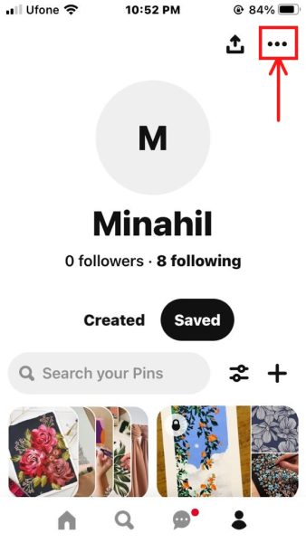 Three horizontal dots icon in the Pinterest app