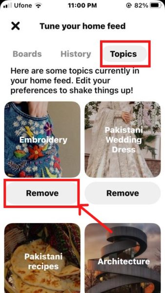 Topics tab in the Pinterest app