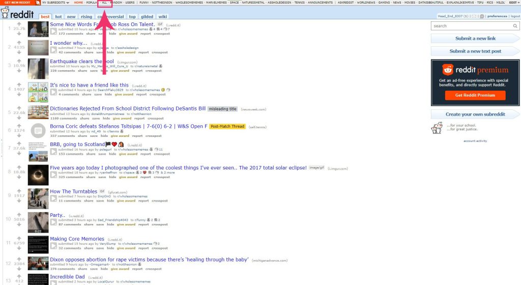 r/all on Old Reddit homepage