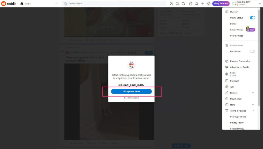 Change Username button